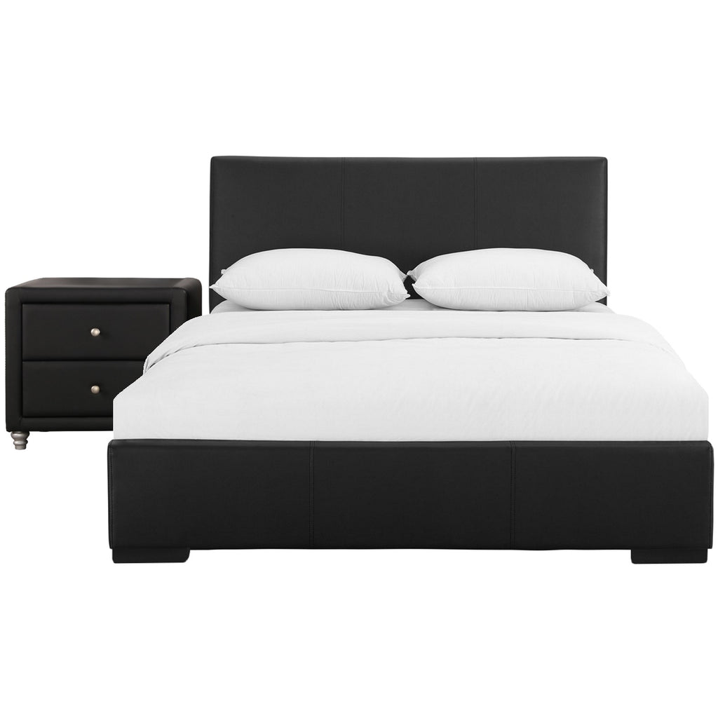 Black Solid and Manufactured Wood King Upholstered Faux Leather Bed Frame