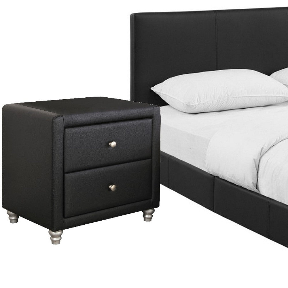 Black Solid and Manufactured Wood King Upholstered Faux Leather Bed Frame