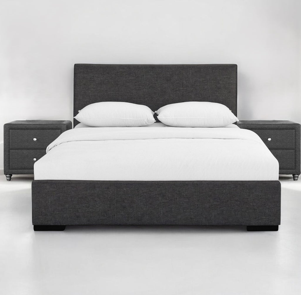 Black Solid and Manufactured Wood Twin Upholstered Faux Leather Bed Frame