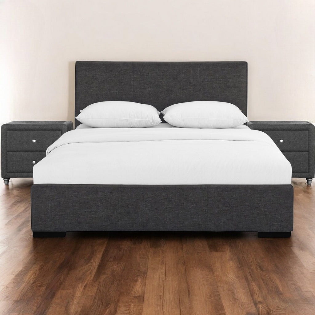 Black Solid and Manufactured Wood Twin Upholstered Faux Leather Bed Frame