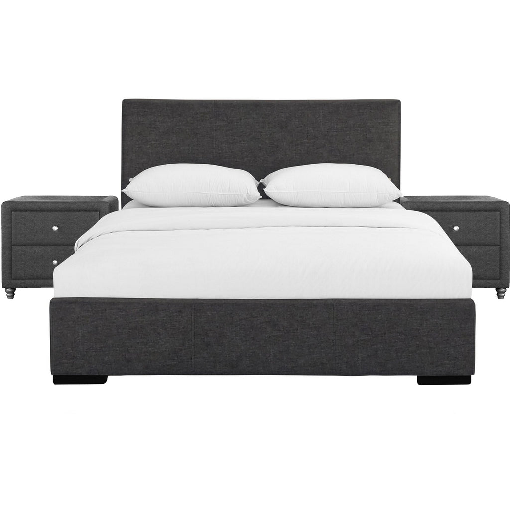 Black Solid and Manufactured Wood Twin Upholstered Faux Leather Bed Frame