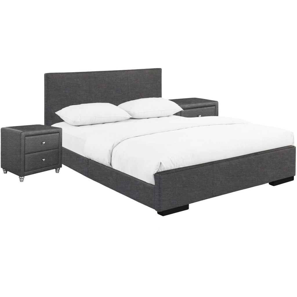 Black Solid and Manufactured Wood Twin Upholstered Faux Leather Bed Frame