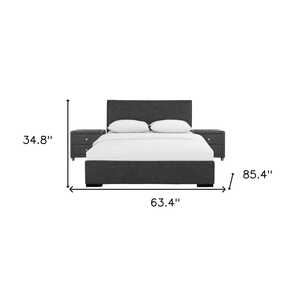 Black Solid and Manufactured Wood Twin Upholstered Faux Leather Bed Frame