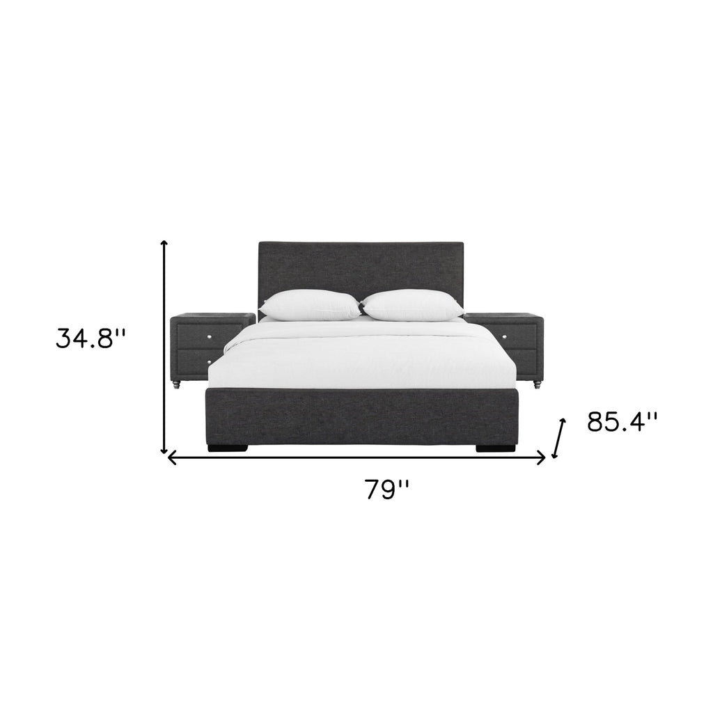 Black Solid and Manufactured Wood Twin Upholstered Faux Leather Bed Frame