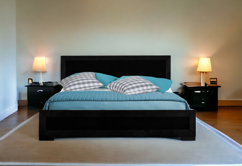 Black Solid and Manufactured Wood King Bed Frame