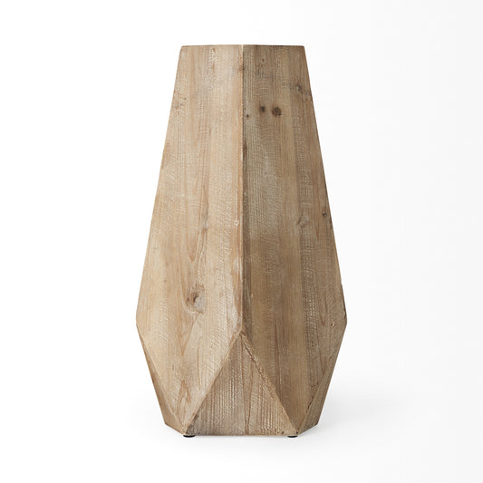 19" Natural Solid Wood Faceted Geometric Table Vase