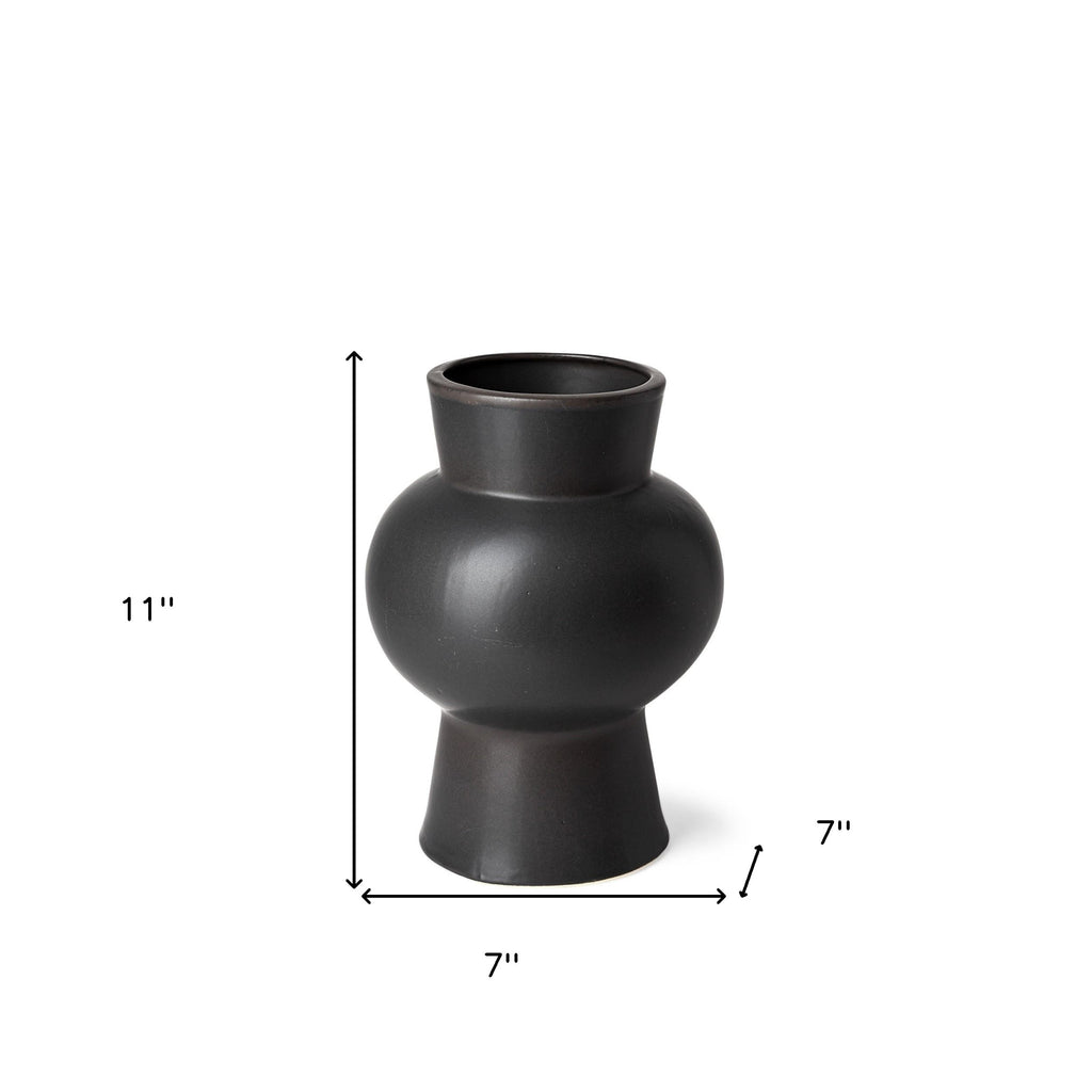 11" Matte Black Contempo Deco Ceramic Vase