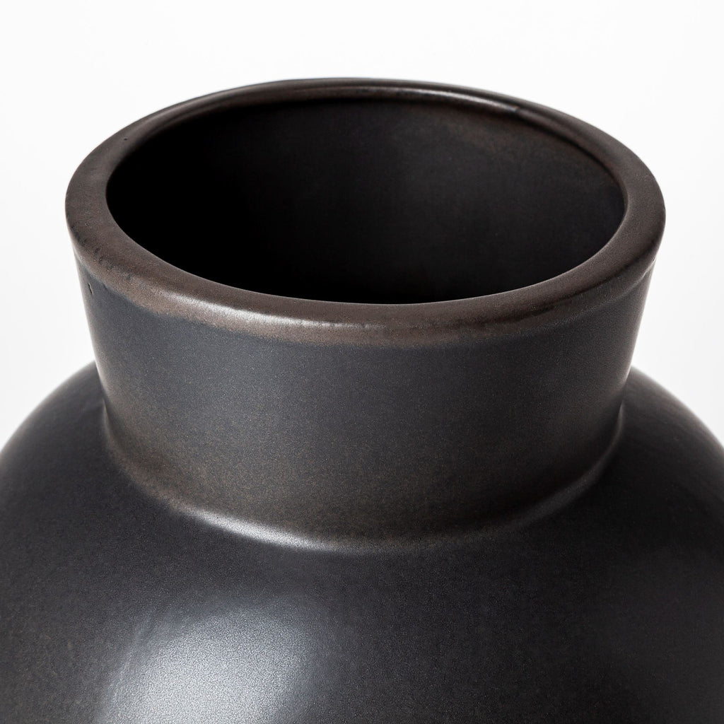 11" Matte Black Contempo Deco Ceramic Vase