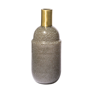 12" Cream Brown and Gold Glass Vase