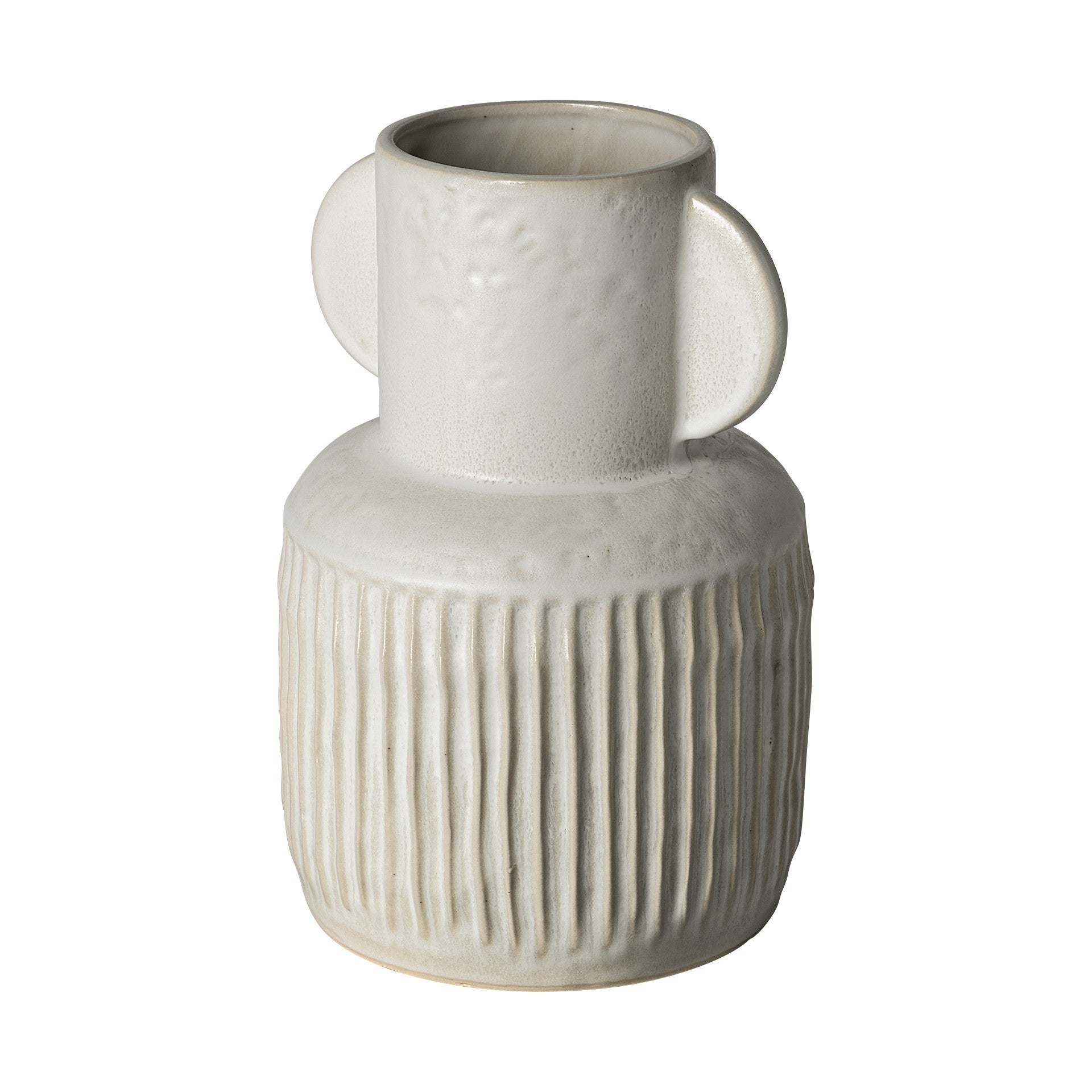 12" Whitewash Handled Textured Ceramic Vase