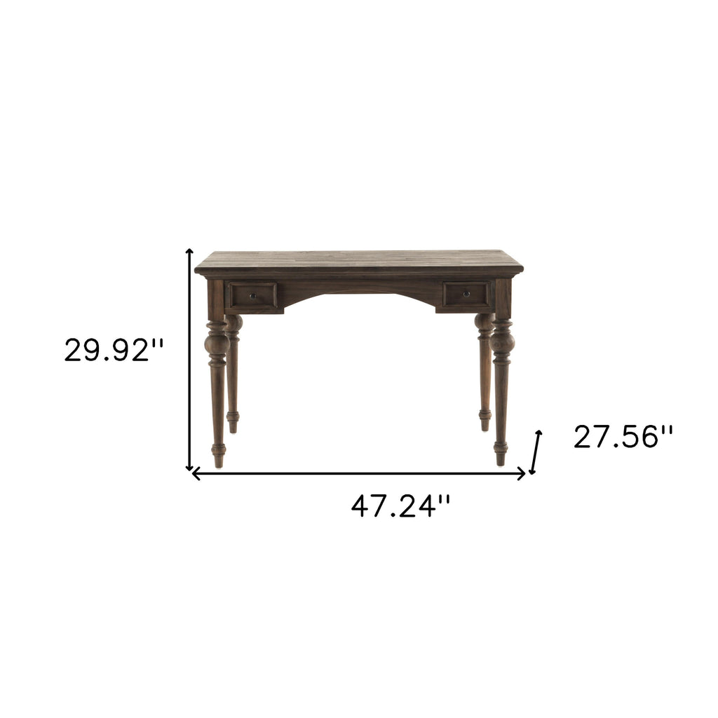 47" Brown Solid Wood Writing Desk With Two Drawers