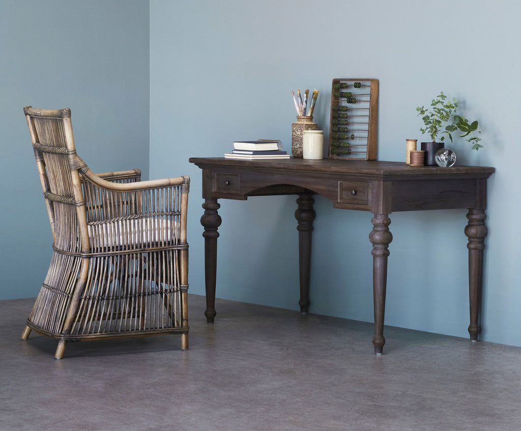 47" Brown Solid Wood Writing Desk With Two Drawers