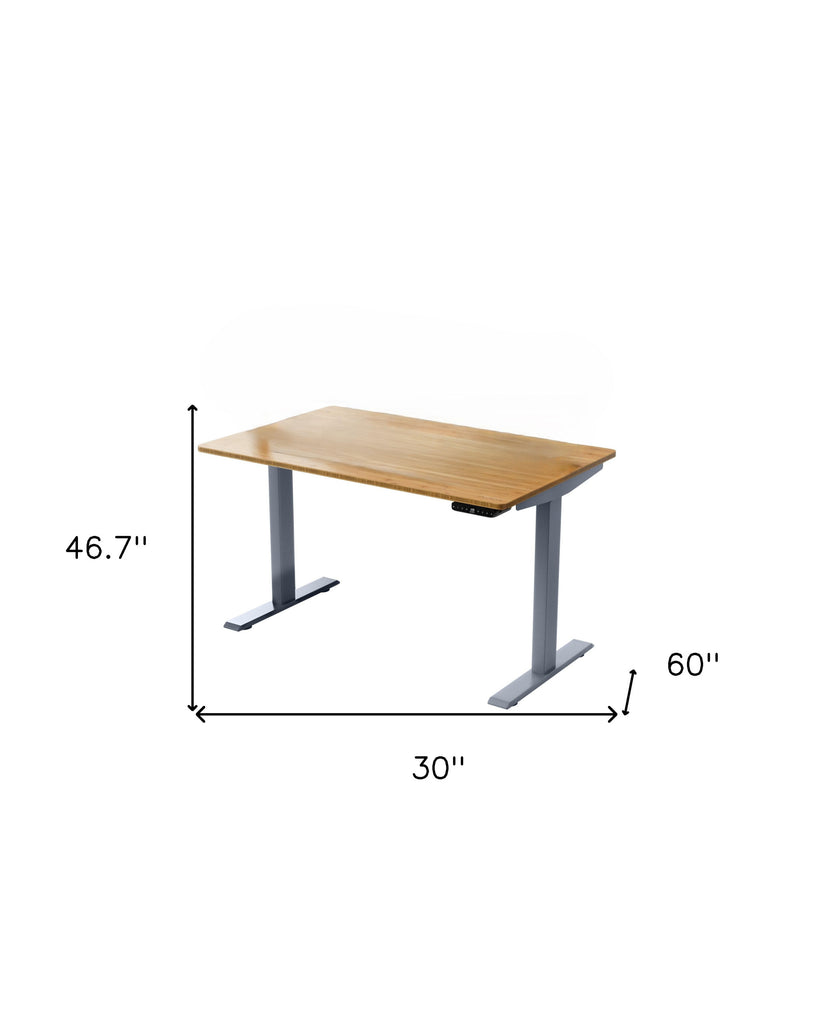 30" Adjustable Brown and Gray Stainless Steel Computer Desk