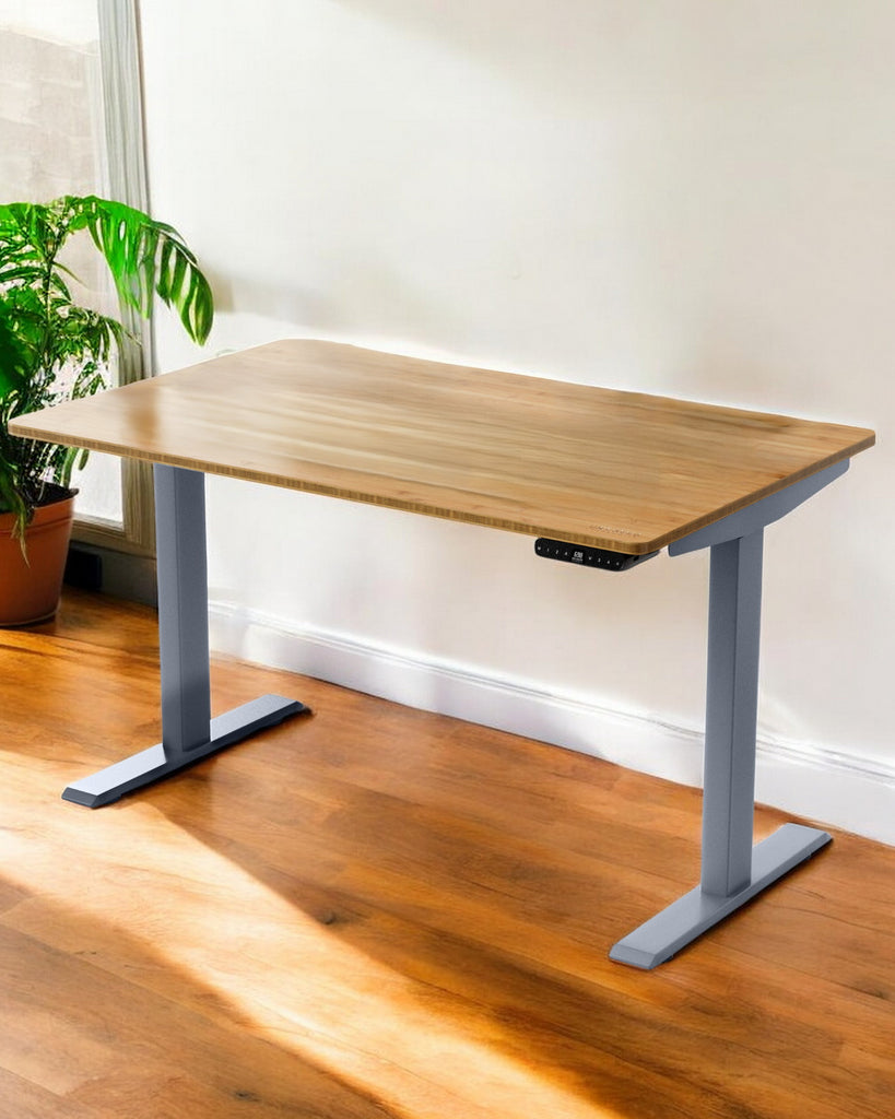 30" Adjustable Brown and Gray Stainless Steel Computer Desk