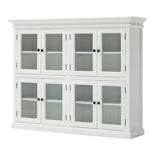 52" White Wood and Glass Two Level Storage Cabinet