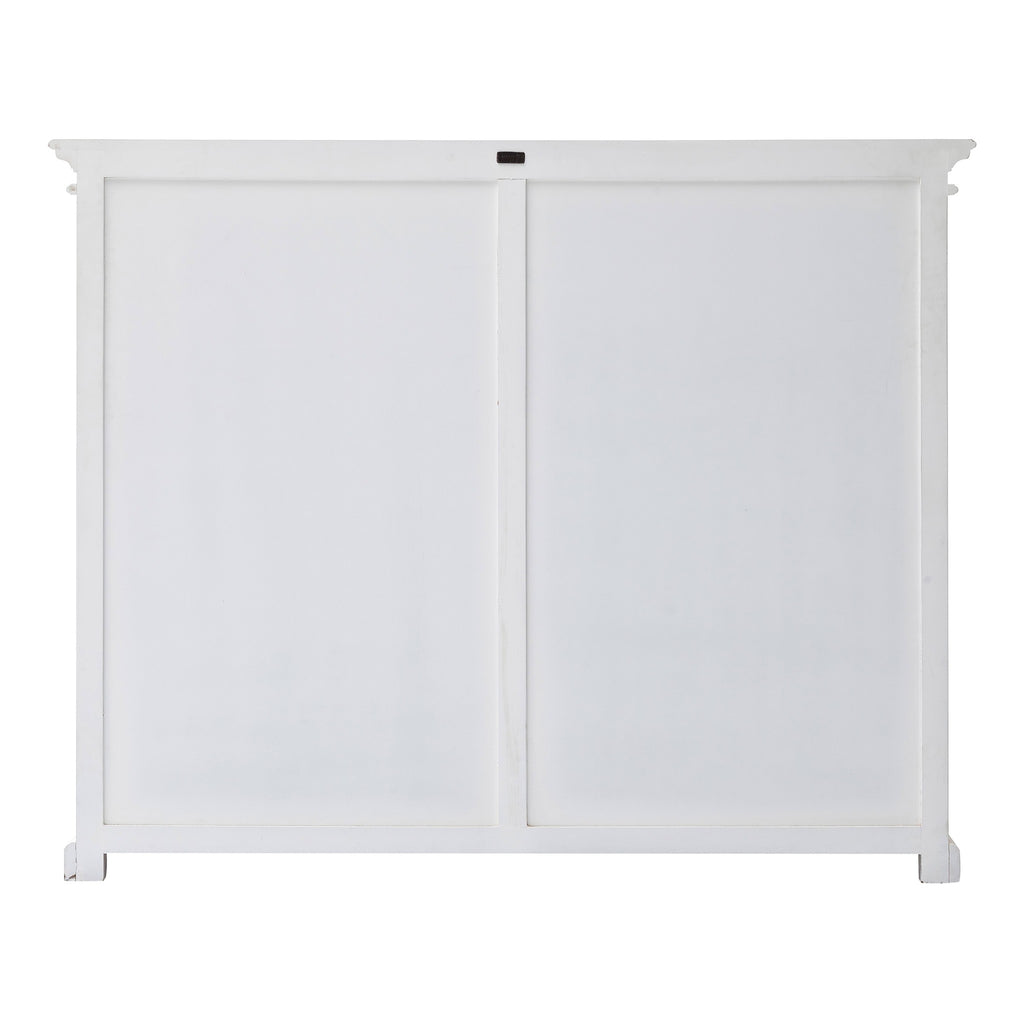 52" White Wood and Glass Two Level Storage Cabinet