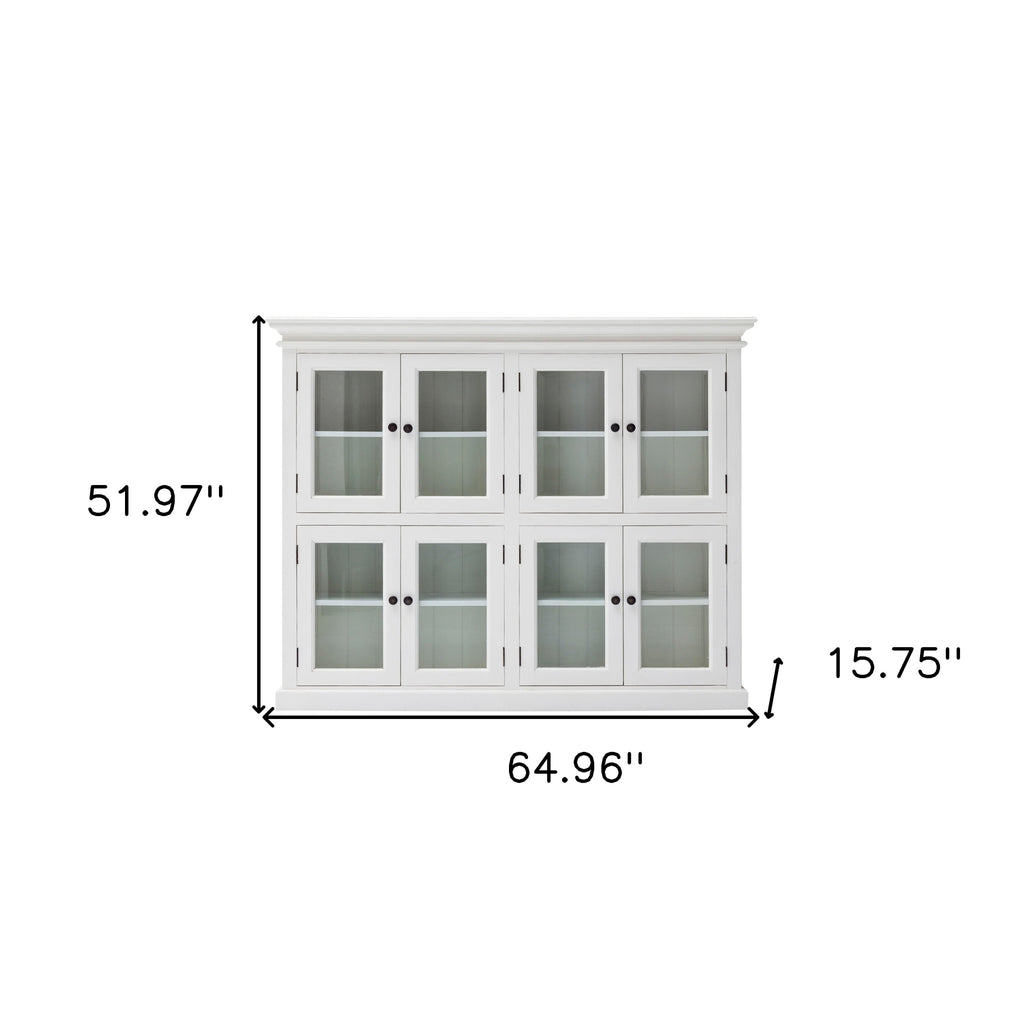 52" White Wood and Glass Two Level Storage Cabinet