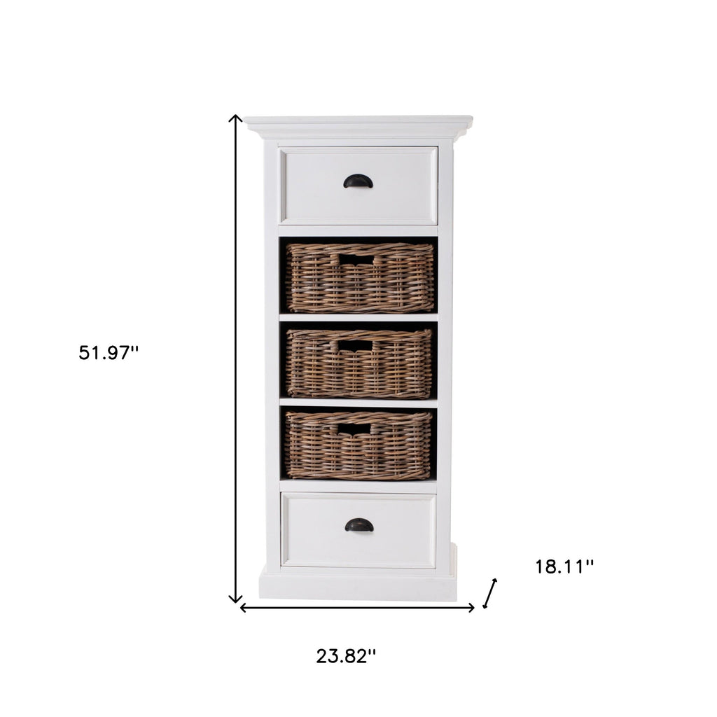 52" White Two Drawer Storage Cabinet With Baskets