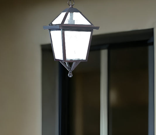 LuxxHomes  Antique Bronze Glass Hanging Lantern Light