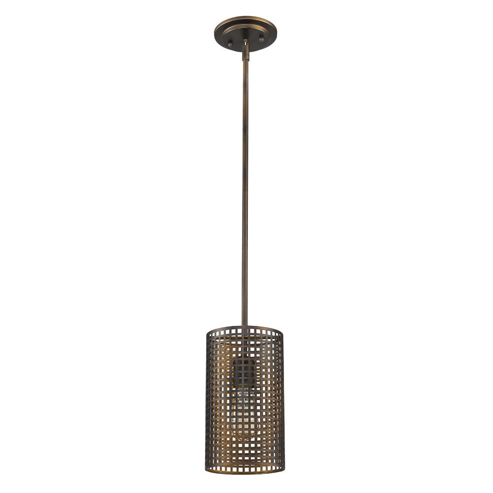 Bronze Metal Hanging Light with Mesh Shade