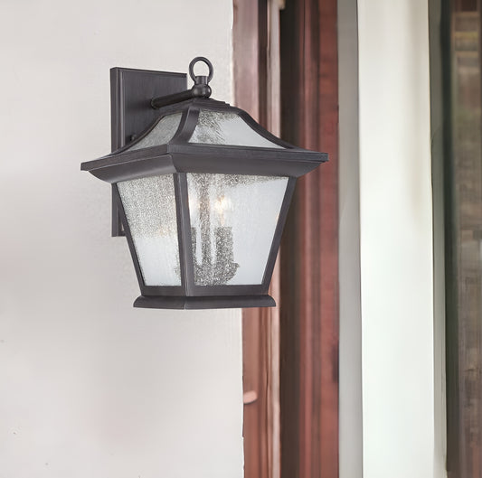 LuxxHomes  XL Matte Black Birdhouse Shape Outdoor Wall Light