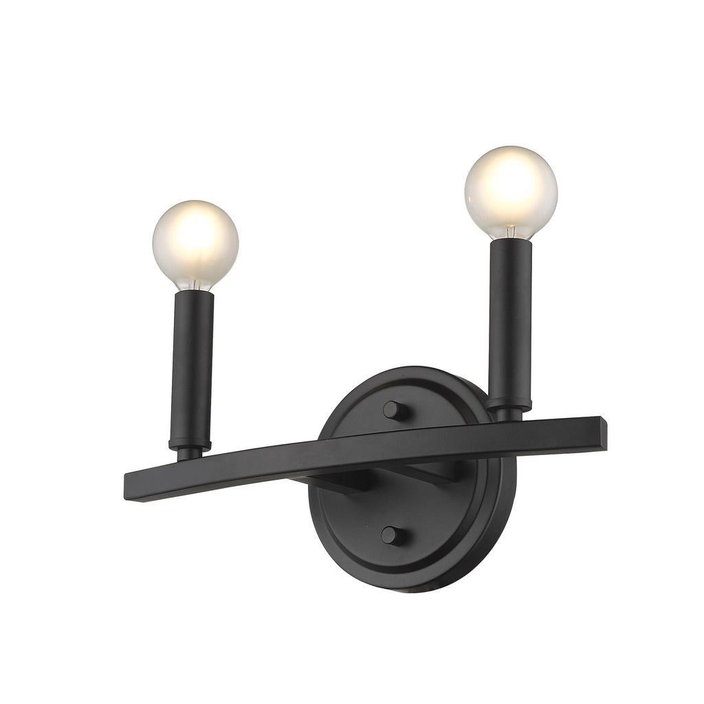 LuxxHomes  Two Light Matte Black Wall Sconce