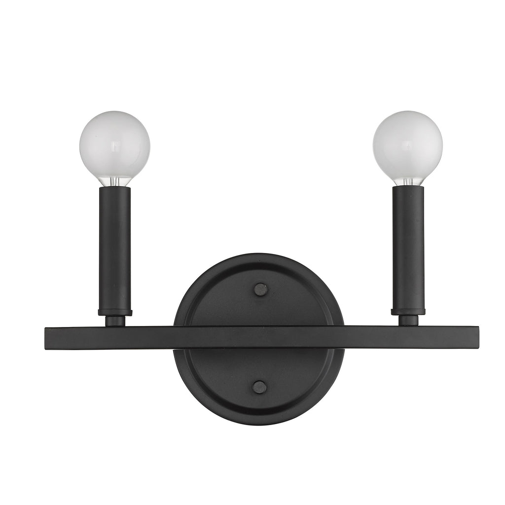 LuxxHomes  Two Light Matte Black Wall Sconce