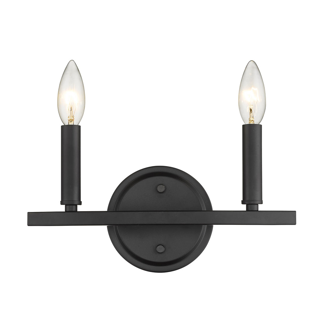 LuxxHomes  Two Light Matte Black Wall Sconce