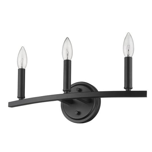 LuxxHomes  Three Light Matte Black Wall Sconce