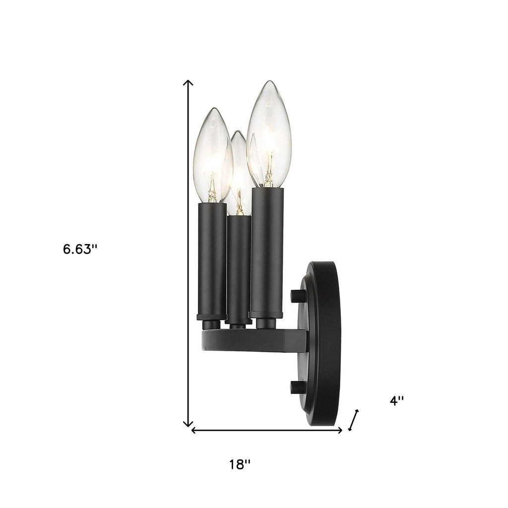 LuxxHomes  Three Light Matte Black Wall Sconce