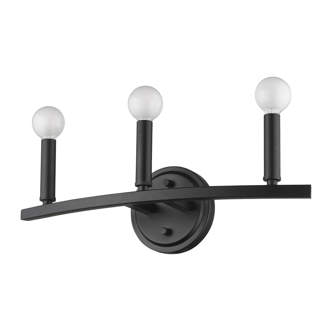 LuxxHomes  Three Light Matte Black Wall Sconce