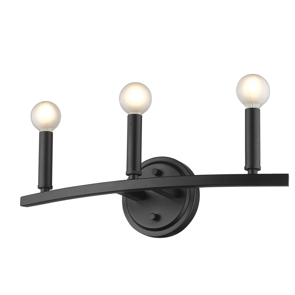 LuxxHomes  Three Light Matte Black Wall Sconce