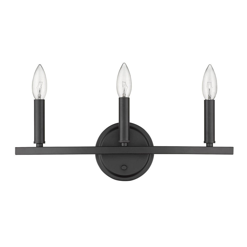 LuxxHomes  Three Light Matte Black Wall Sconce