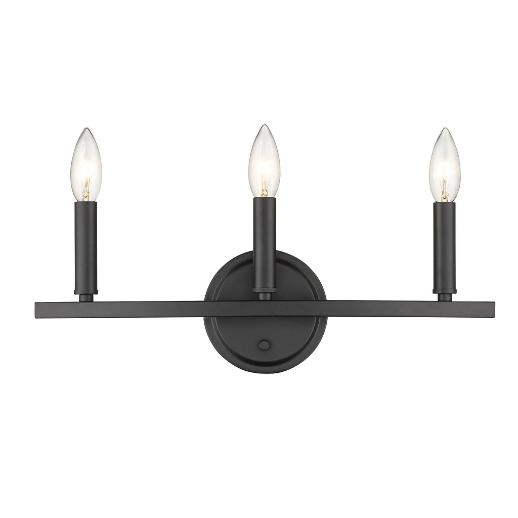 LuxxHomes  Three Light Matte Black Wall Sconce