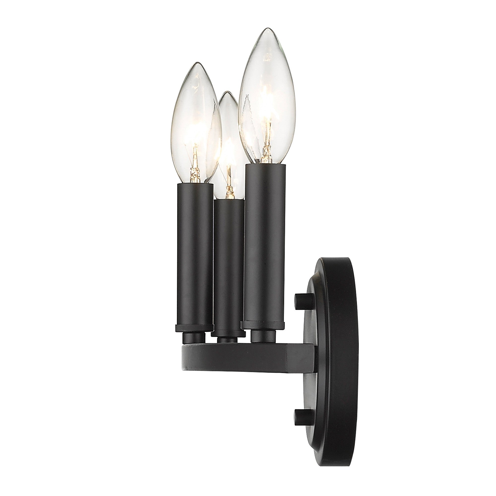 LuxxHomes  Three Light Matte Black Wall Sconce