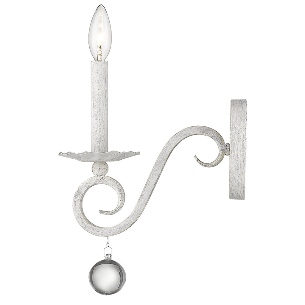 LuxxHomes  Modern Farmhouse Rustic White and Crystal Wall Sconce