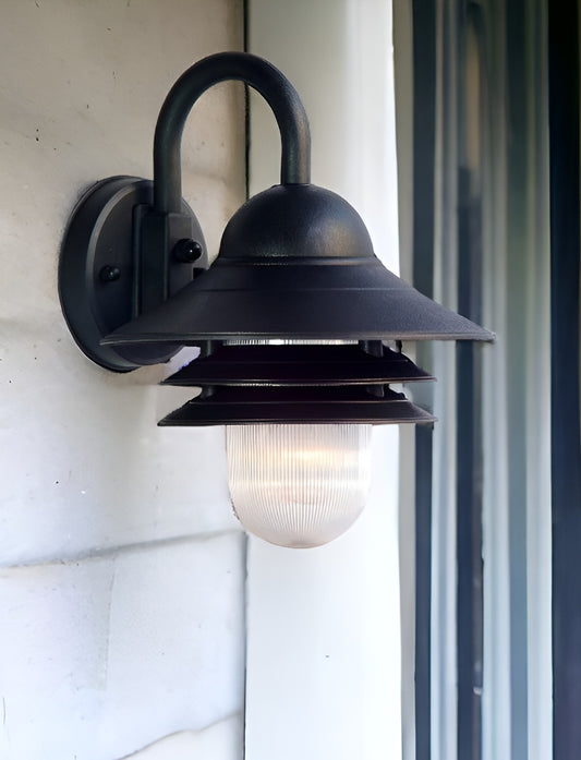 LuxxHomes  Matte Black Three Tier Lamp Shade Outdoor Wall Light