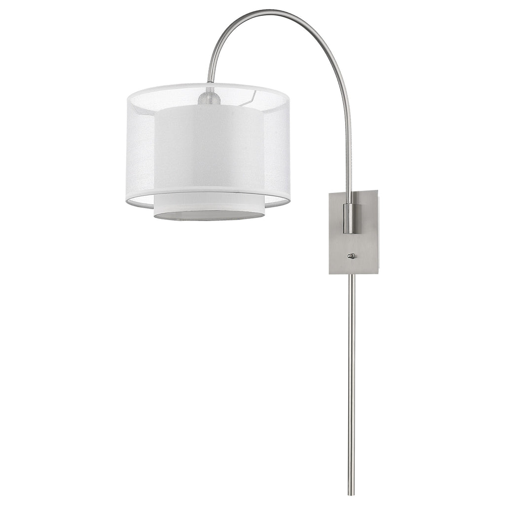 LuxxHomes  Brella 1-Light Brushed Nickel Swivel Wall Lamp With Sheer Snow Shantung Two Tier Shade