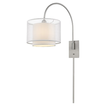 LuxxHomes  Brella 1-Light Brushed Nickel Swivel Wall Lamp With Sheer Snow Shantung Two Tier Shade