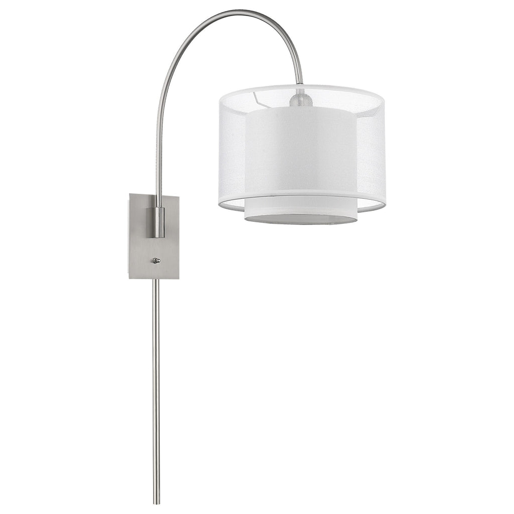 LuxxHomes  Brella 1-Light Brushed Nickel Swivel Wall Lamp With Sheer Snow Shantung Two Tier Shade