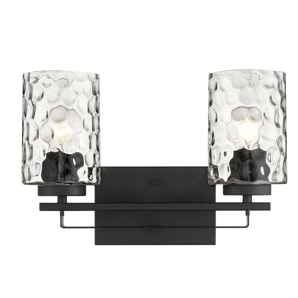 Black Metal and Pebbled Glass Two Light Wall Sconce