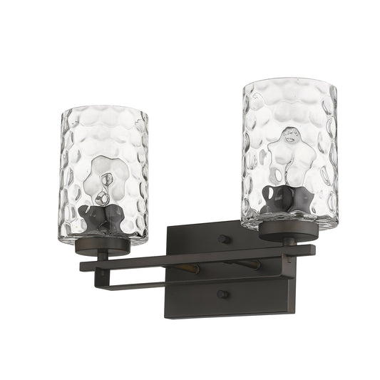 LuxxHomes  Bronze Metal and Pebbled Glass Two Light Wall Sconce