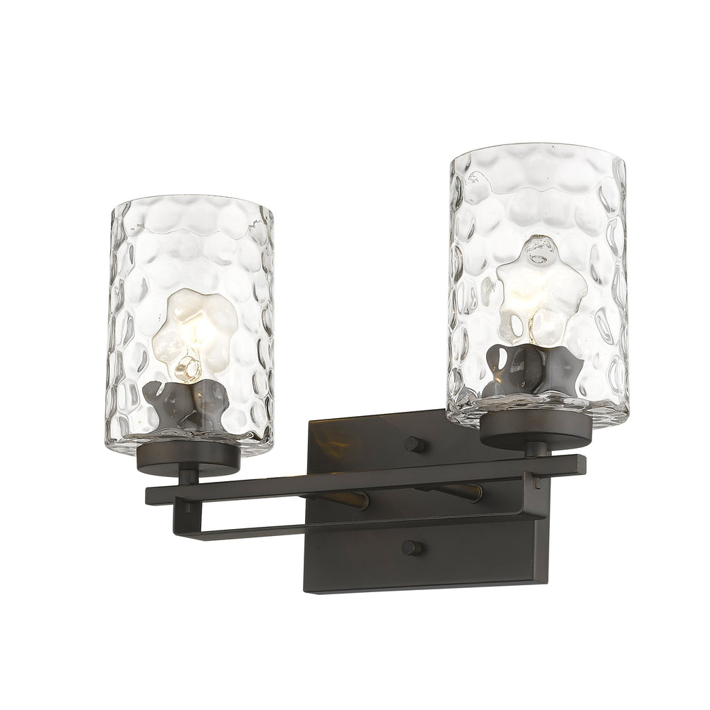 LuxxHomes  Bronze Metal and Pebbled Glass Two Light Wall Sconce