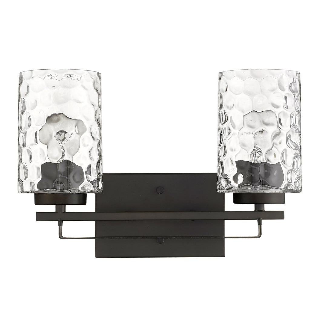 LuxxHomes  Bronze Metal and Pebbled Glass Two Light Wall Sconce