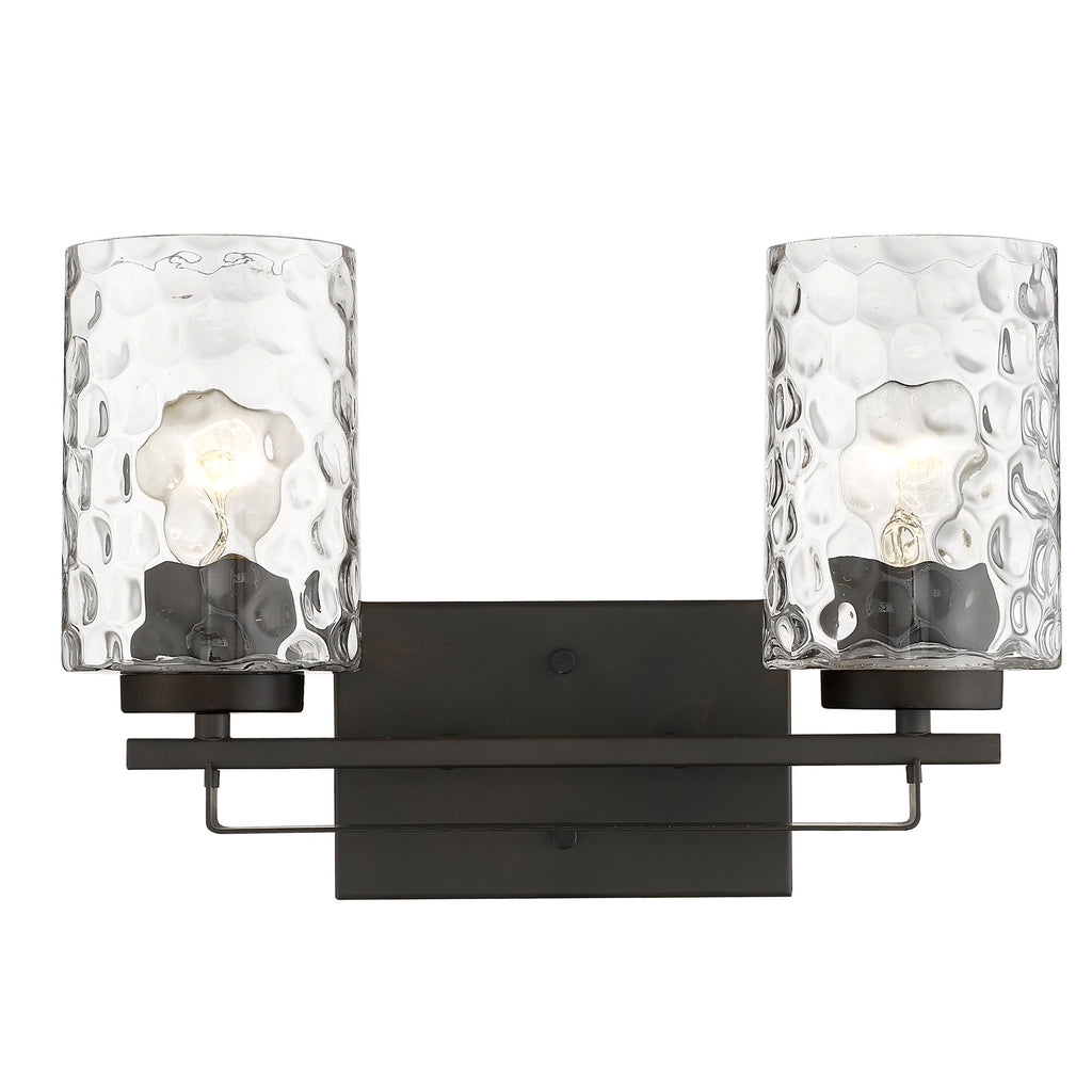 LuxxHomes  Bronze Metal and Pebbled Glass Two Light Wall Sconce