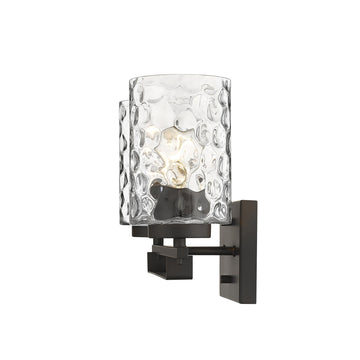 LuxxHomes  Bronze Metal and Pebbled Glass Two Light Wall Sconce