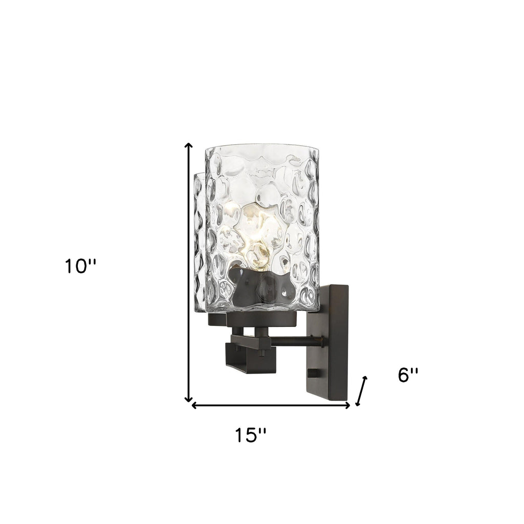 LuxxHomes  Bronze Metal and Pebbled Glass Two Light Wall Sconce