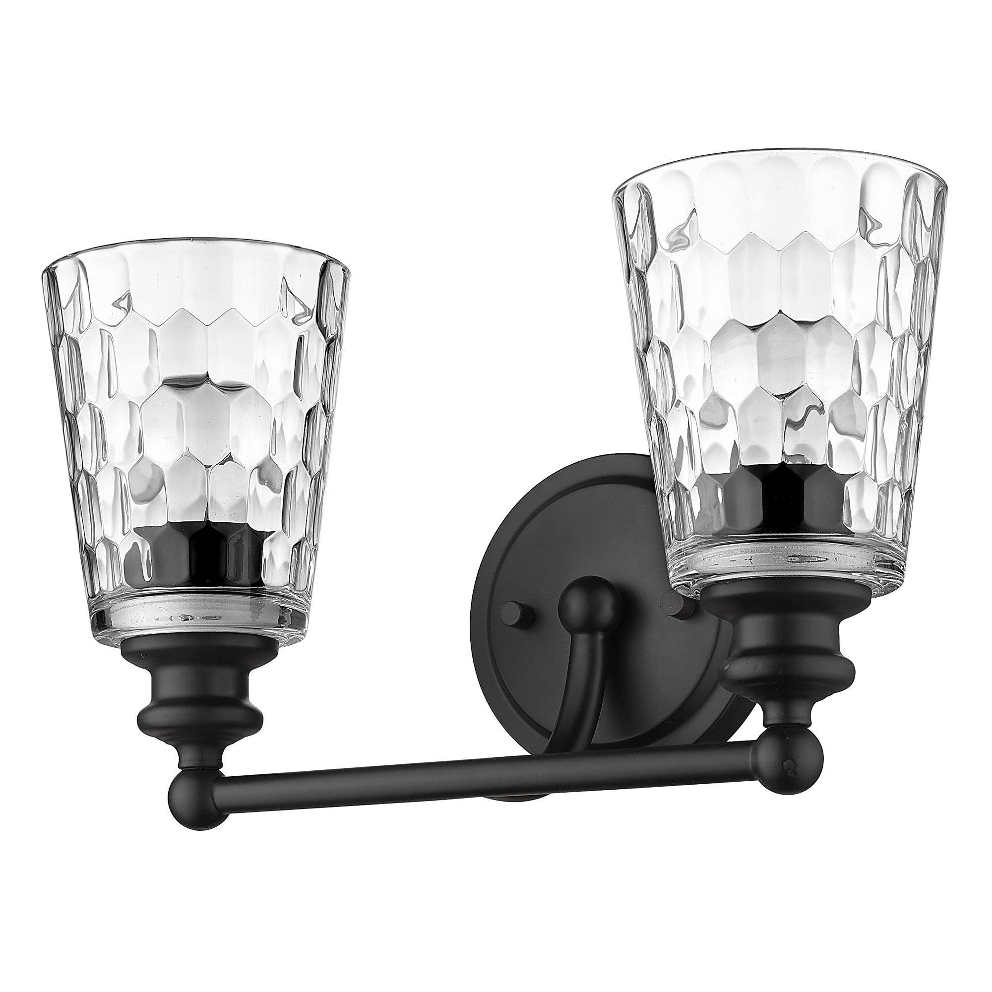 LuxxHomes  Black Metal and Pebbled Glass Two Light Wall Light