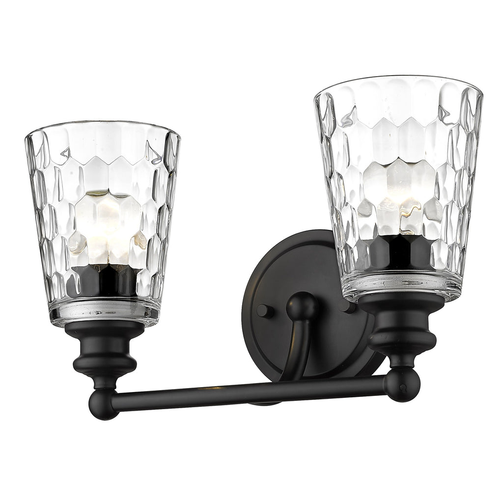 LuxxHomes  Black Metal and Pebbled Glass Two Light Wall Light