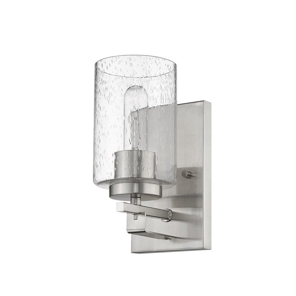 LuxxHomes  Silver Metal and Textured Glass Wall Sconce